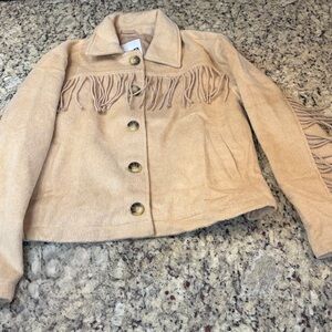 RSQ Tan Women's Teddy Jacket with Fringe